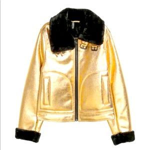 Gold faux fur lined metallic Moto jacket